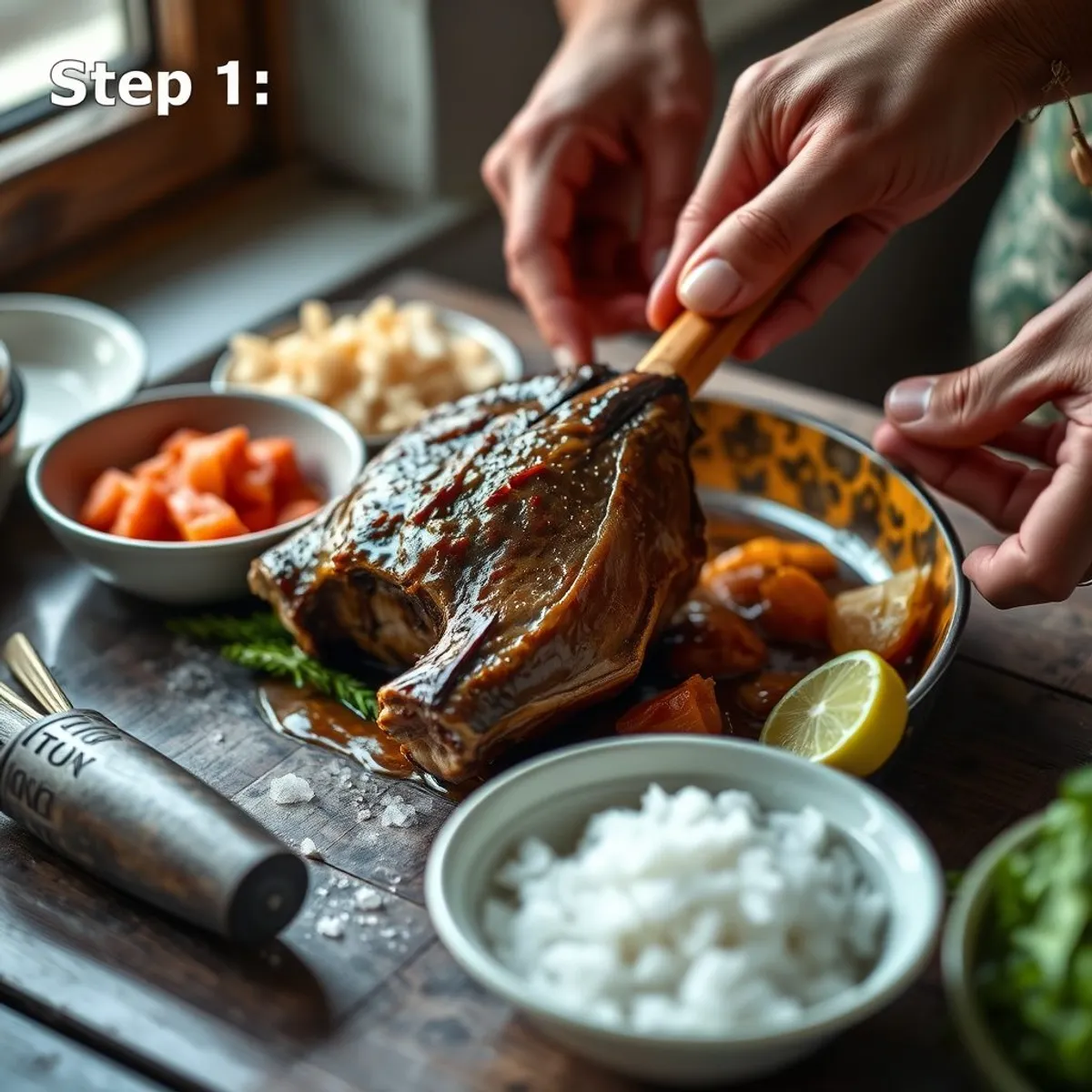 AI-generated photo Oxtail stew, step 1. AI-generated photo.