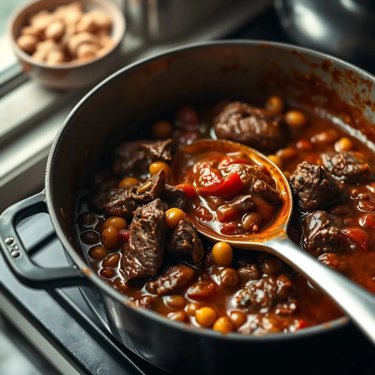 AI-generated photo Oxtail stew, step 2. AI-generated photo.
