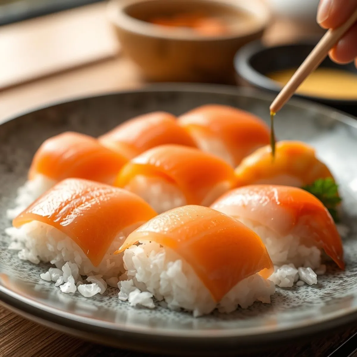 AI-generated photo Omakase nigiri, step 2. AI-generated photo.