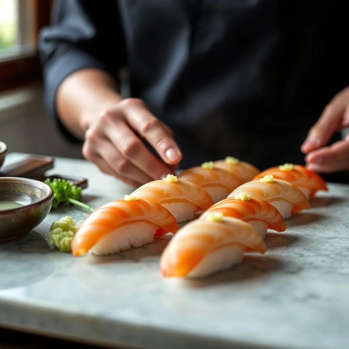AI-generated photo Omakase nigiri, step 4. AI-generated photo.