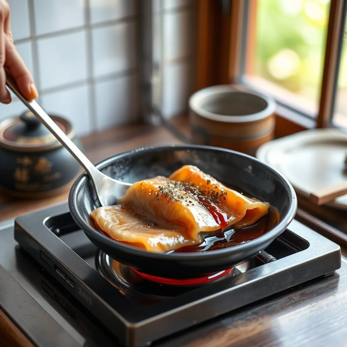 AI-generated photo Unagi donburi, step 3. AI-generated photo.