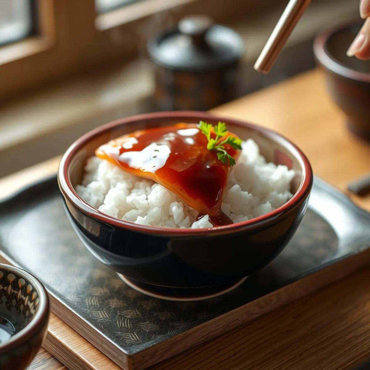AI-generated photo Unagi donburi, step 4. AI-generated photo.