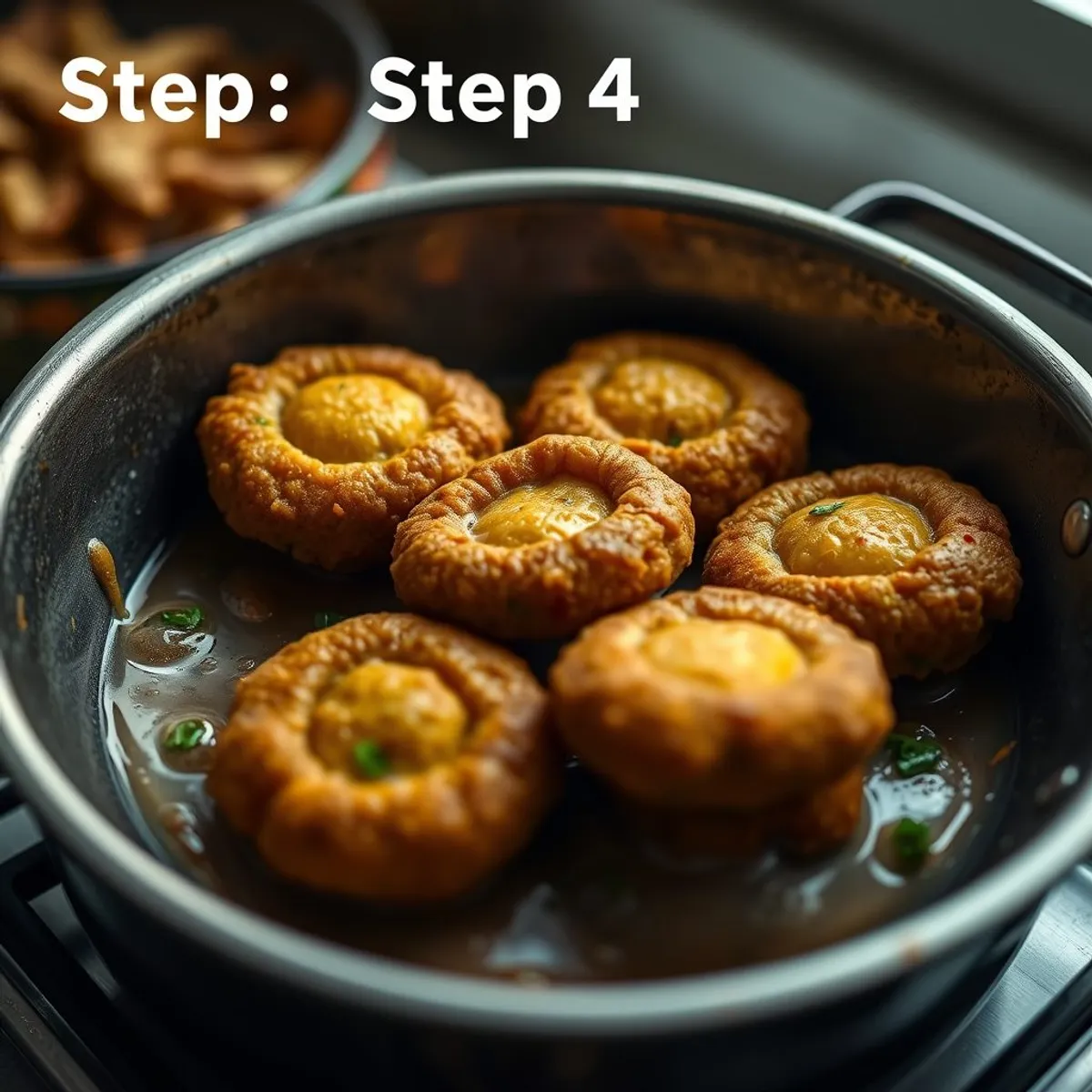 AI-generated photo Akara fritters, step 4. AI-generated photo.