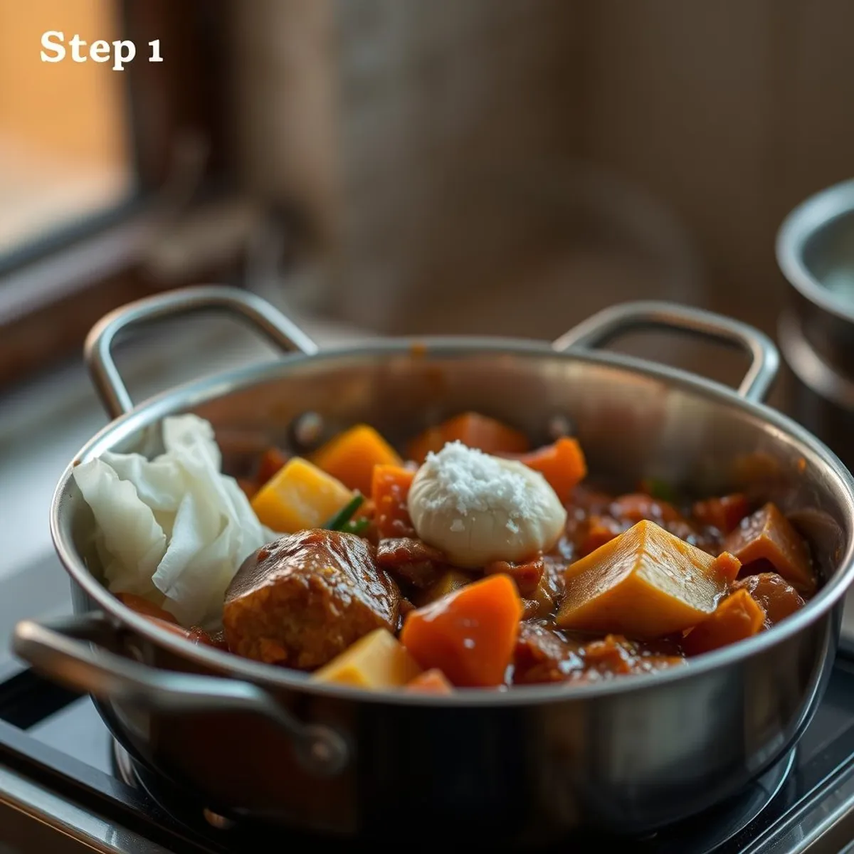 Ofada stew, step 1. AI-generated photo.