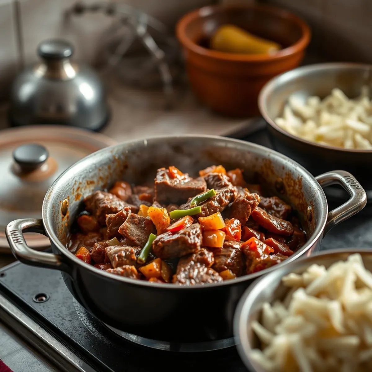 Ofada stew, step 2. AI-generated photo.