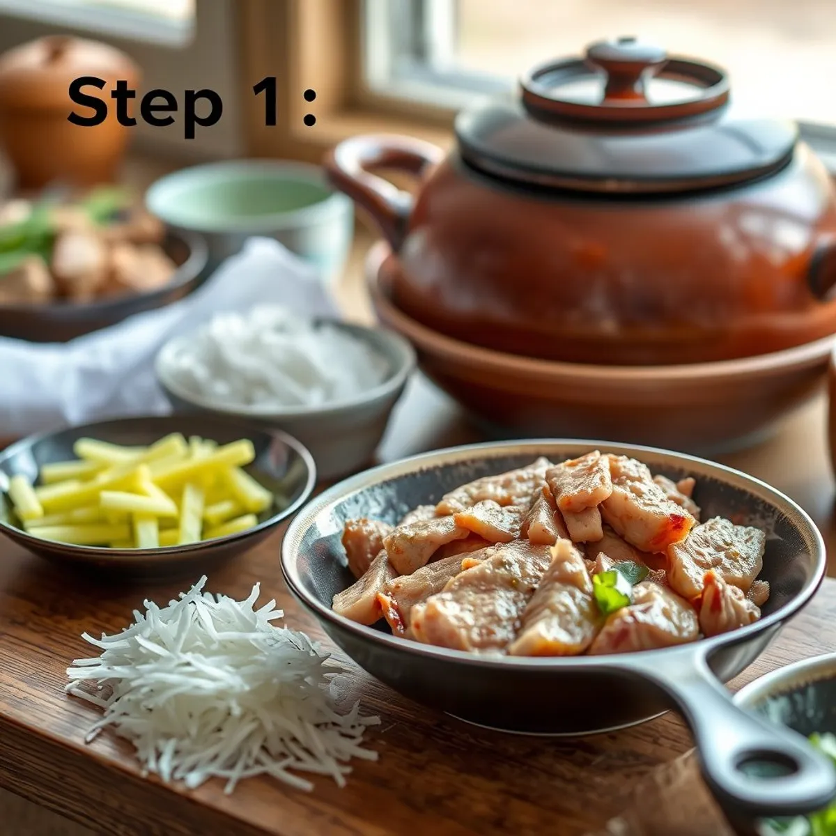 AI-generated photo Sisig, step 1. AI-generated photo.