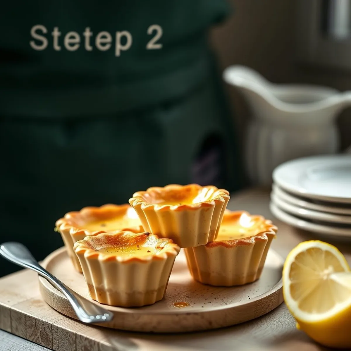 AI-generated photo Pastel de nata, step 2. AI-generated photo.