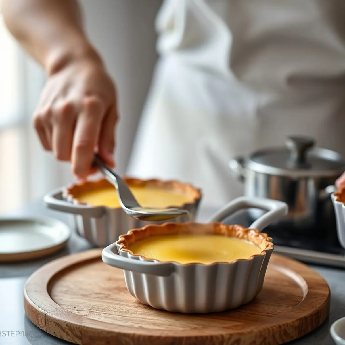 AI-generated photo Pastel de nata, step 4. AI-generated photo.