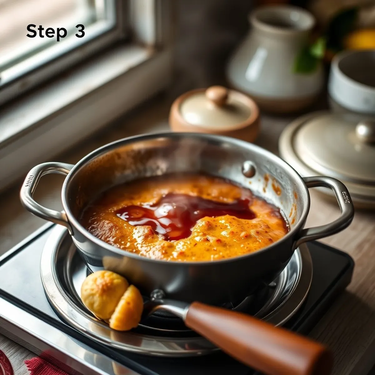 AI-generated photo Malva pudding, step 3. AI-generated photo.