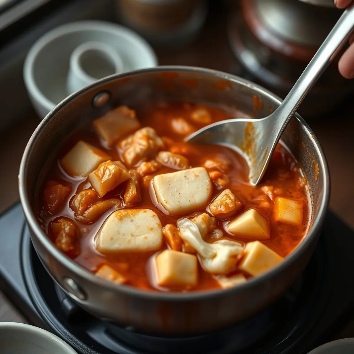AI-generated photo Kimchi jjigae, step 2. AI-generated photo.