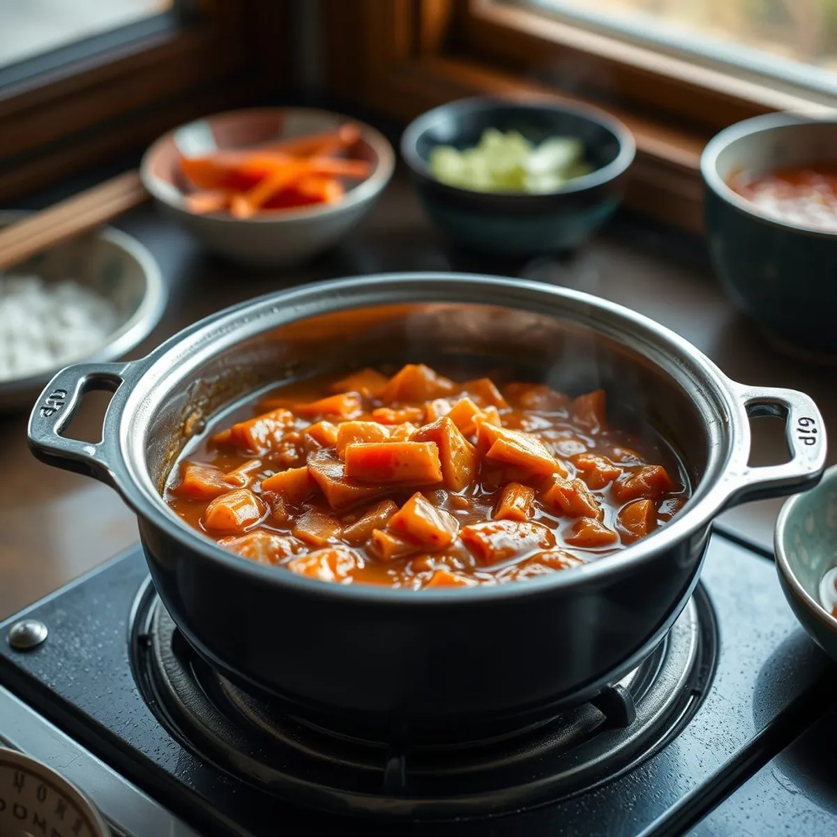 AI-generated photo Kimchi jjigae, step 3. AI-generated photo.