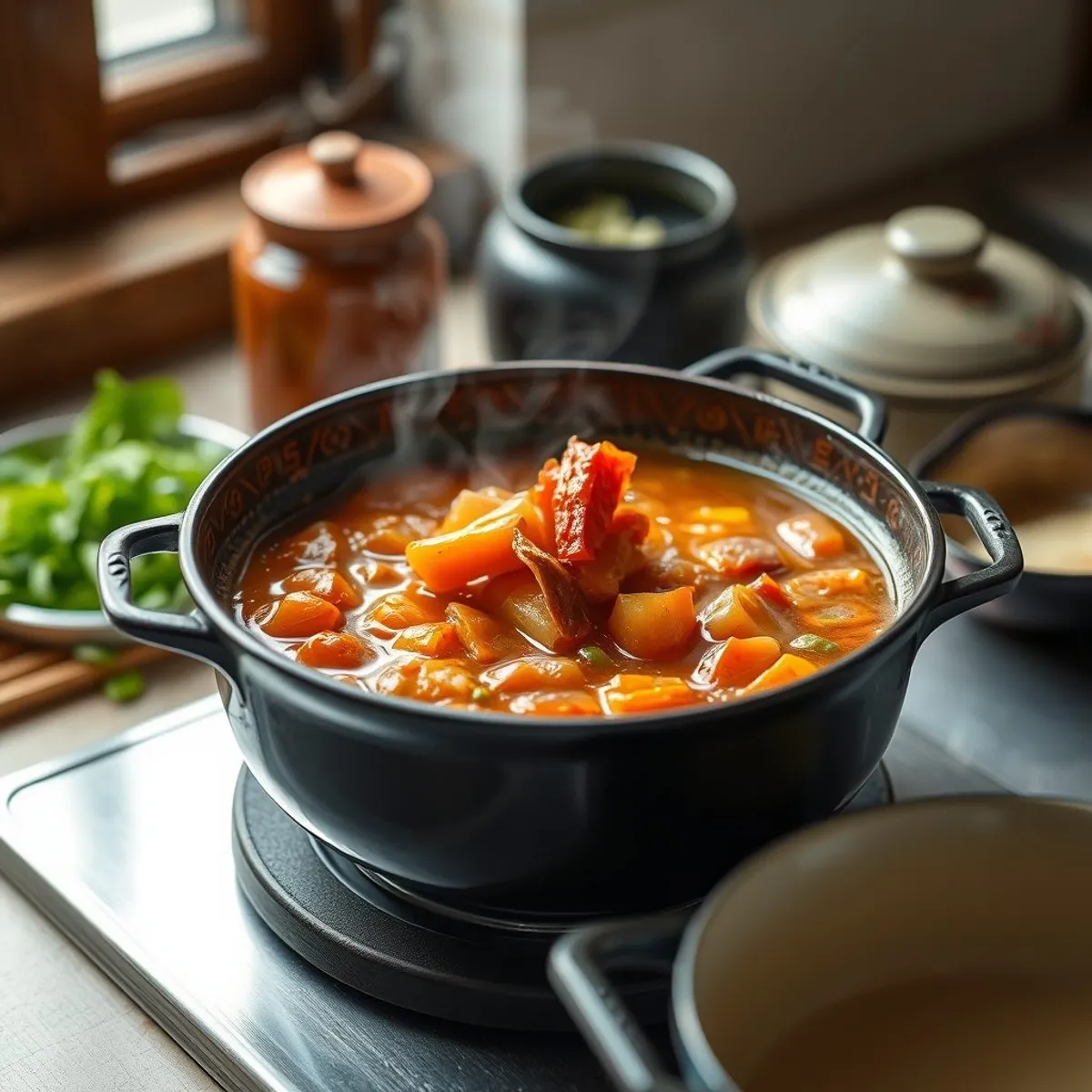 AI-generated photo Kimchi jjigae, step 4. AI-generated photo.