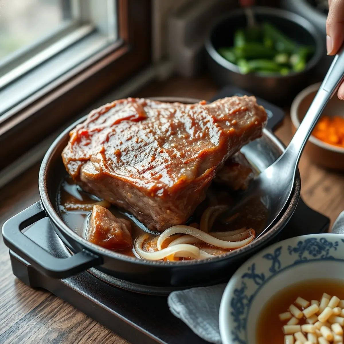 AI-generated photo Braised beef shank, step 1. AI-generated photo.