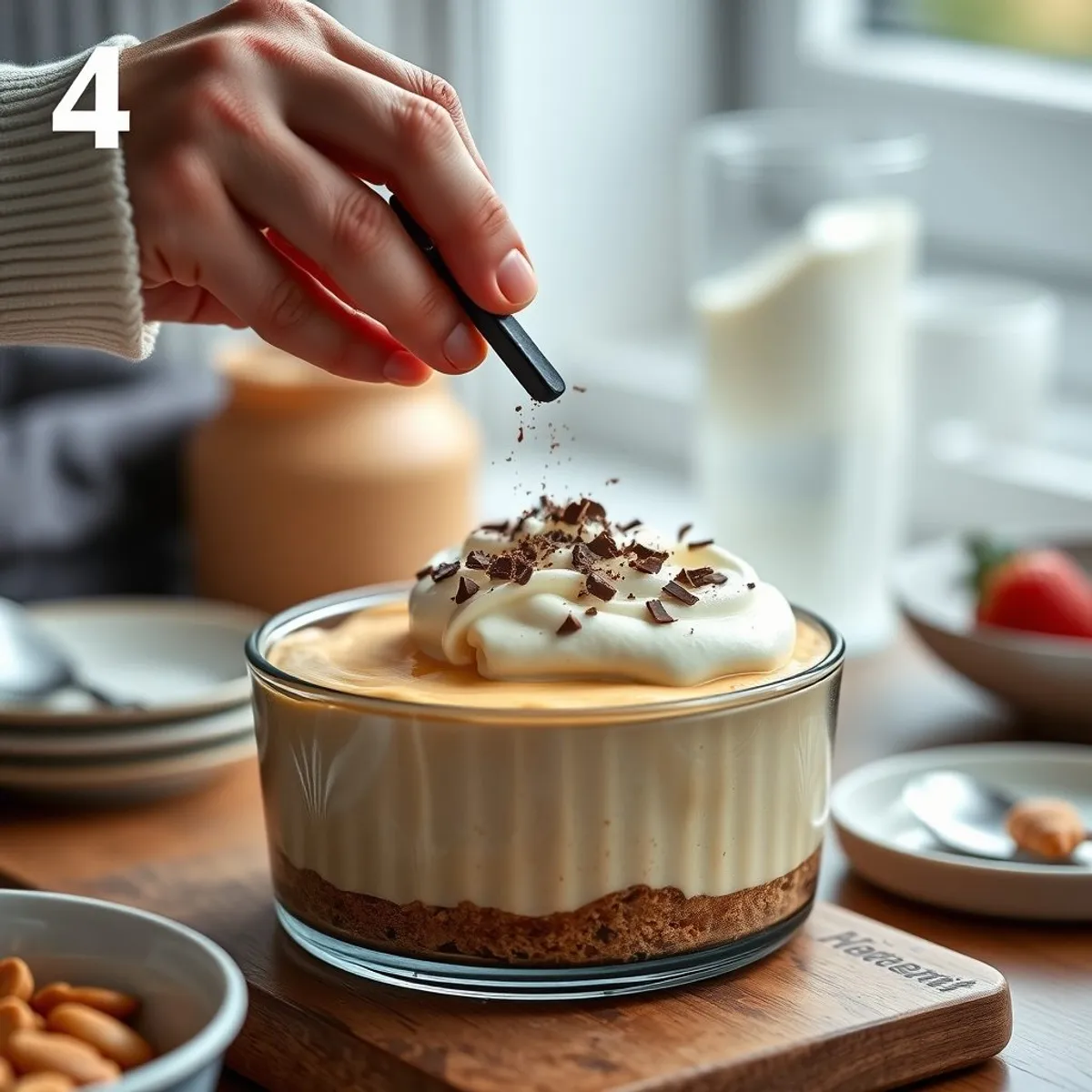 AI-generated photo Banoffee pie, step 4. AI-generated photo.