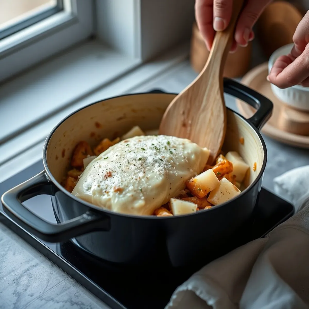 AI-generated photo Cottage pie, step 1. AI-generated photo.