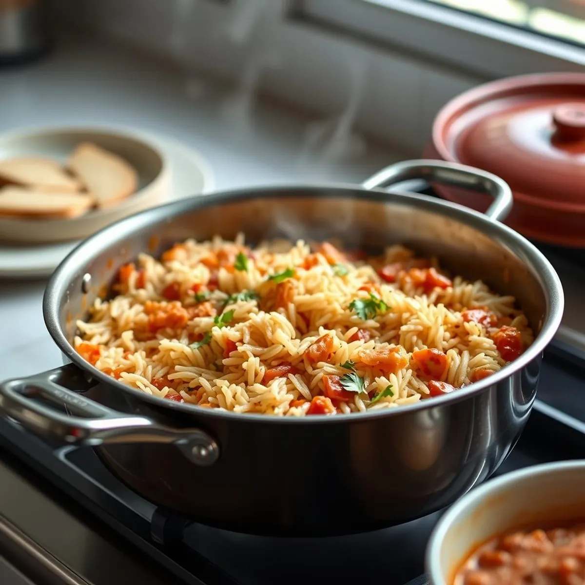 AI-generated photo Rice jambalaya, step 3. AI-generated photo.