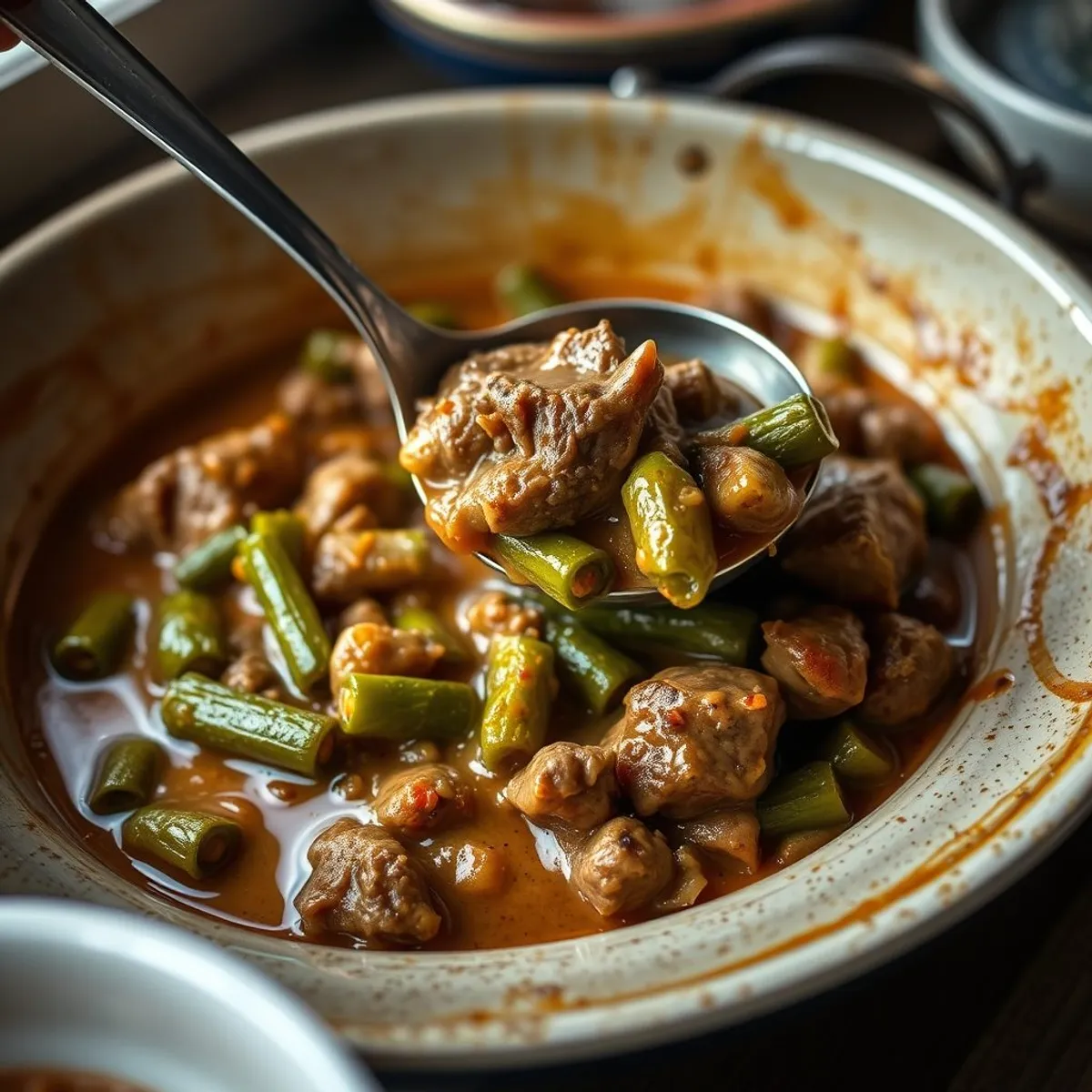 AI-generated photo Okra and lamb, step 4. AI-generated photo.