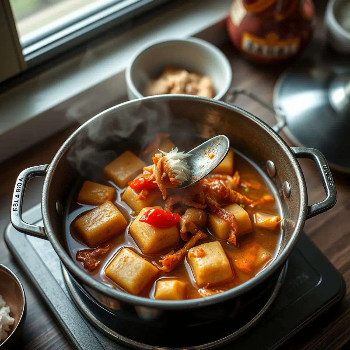 Kimchi Tofu Stew, step 3. AI-generated photo.