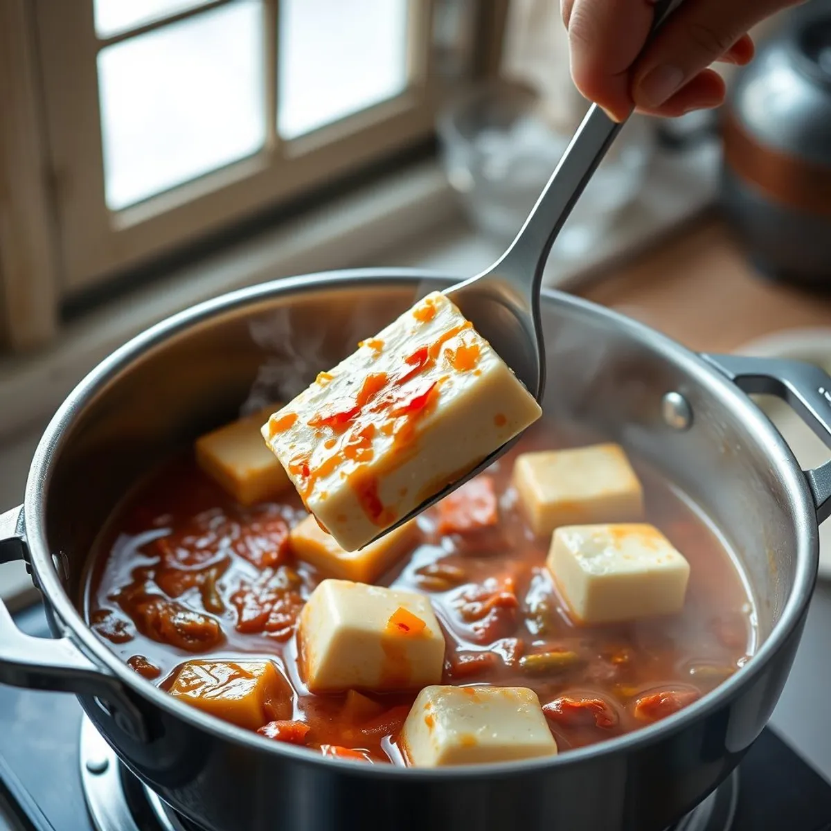 Kimchi Tofu Stew, step 4. AI-generated photo.