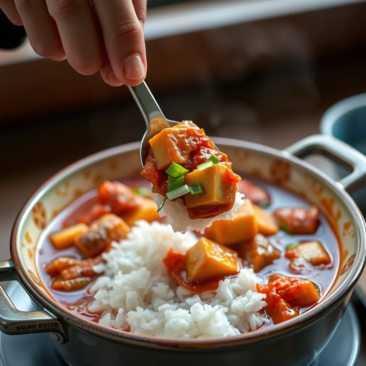 Kimchi Tofu Stew, step 5. AI-generated photo.