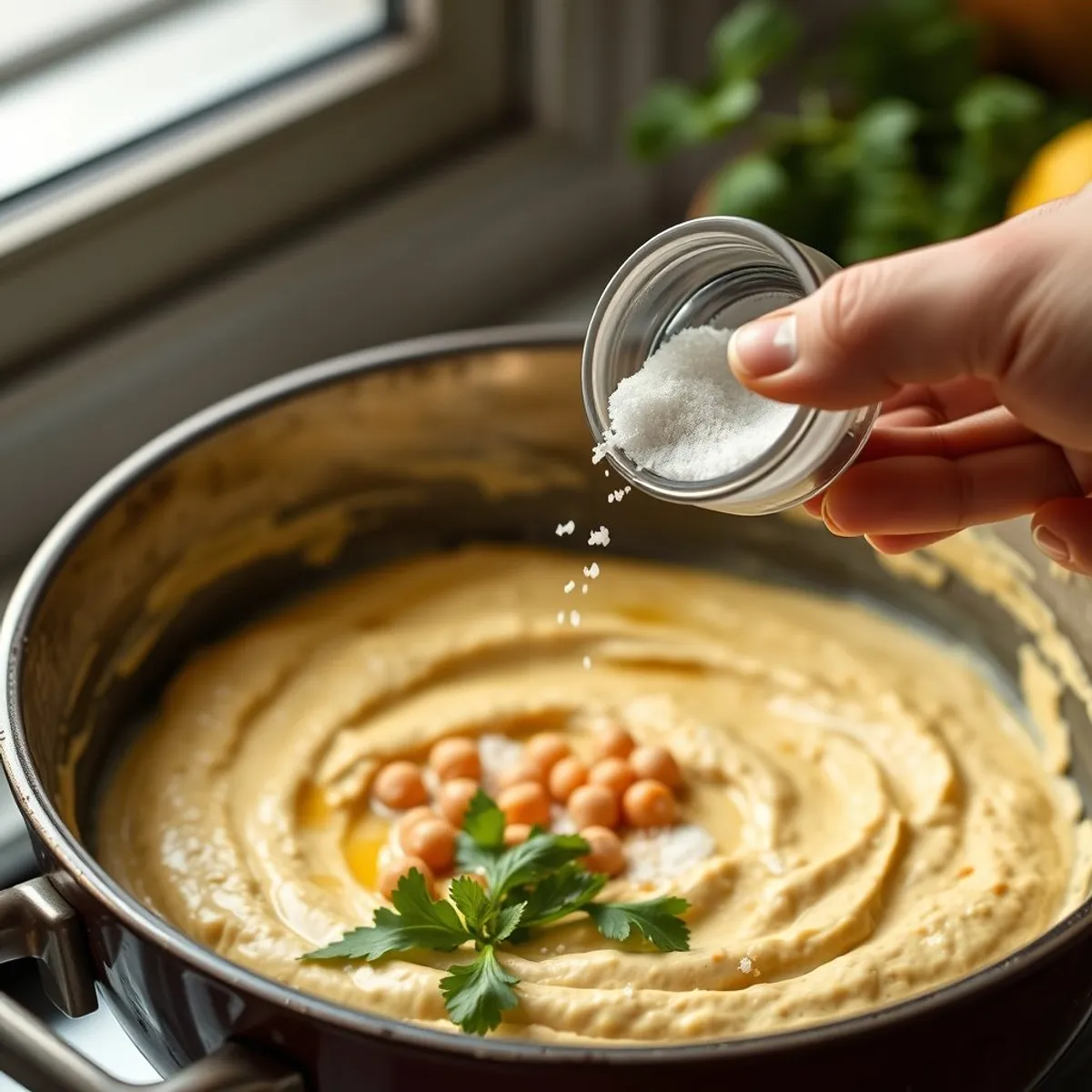 AI-generated photo Lemon Hummus, step 2. AI-generated photo.