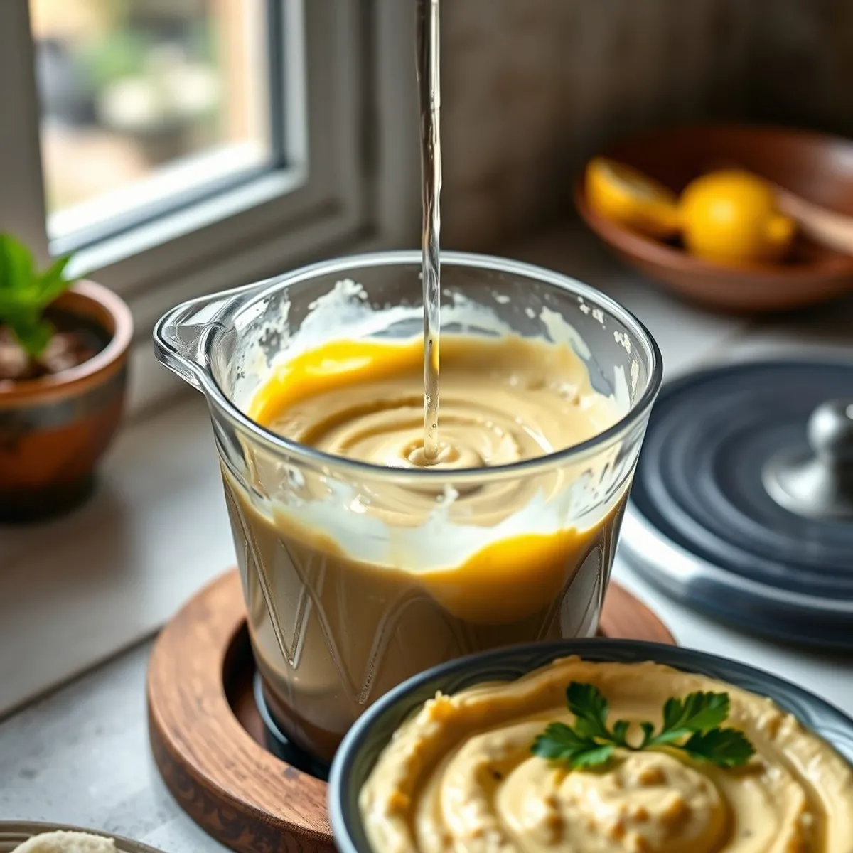 AI-generated photo Lemon Hummus, step 3. AI-generated photo.
