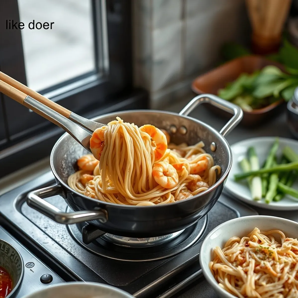 AI-generated photo Char kway teow, step 2. AI-generated photo.