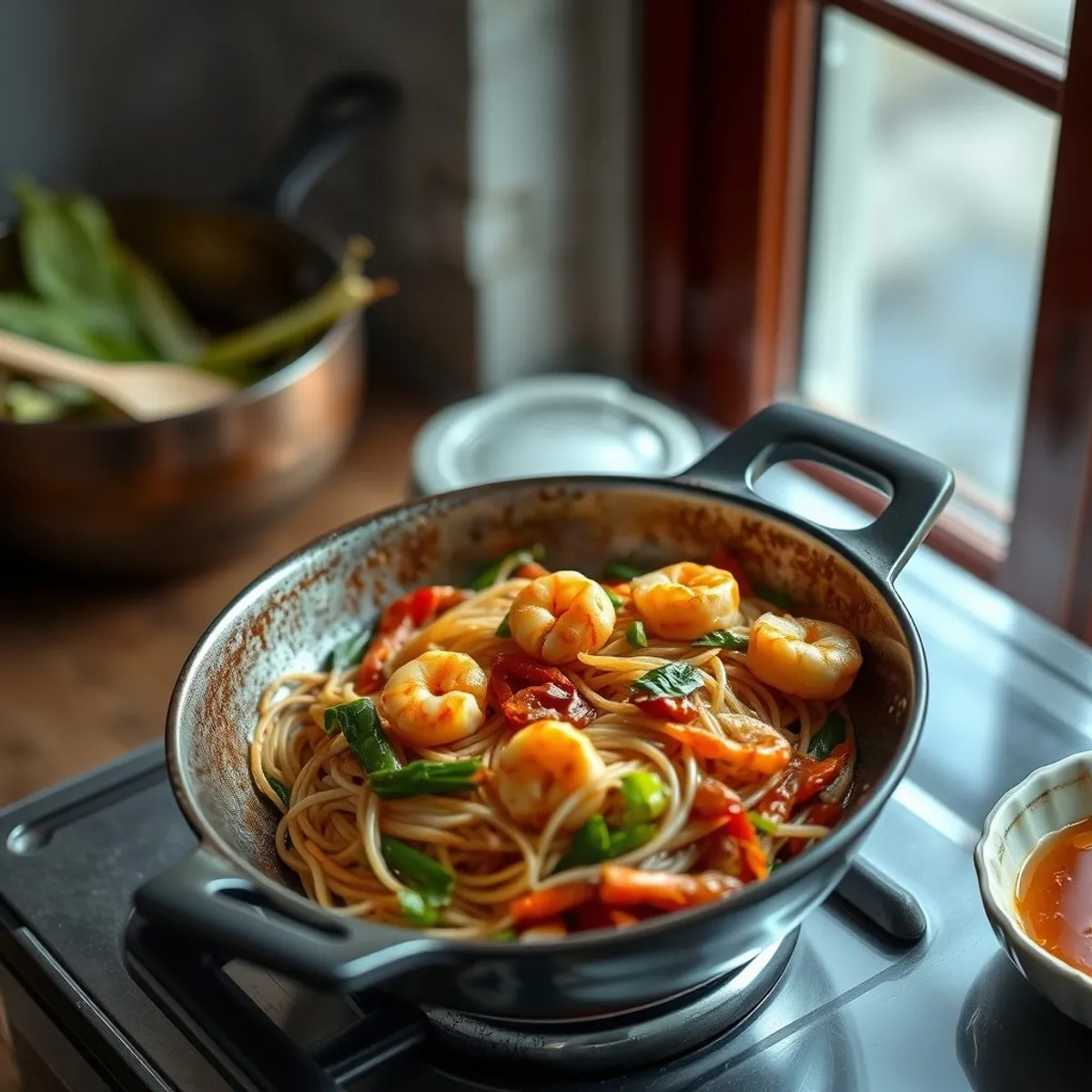 AI-generated photo Char kway teow, step 3. AI-generated photo.