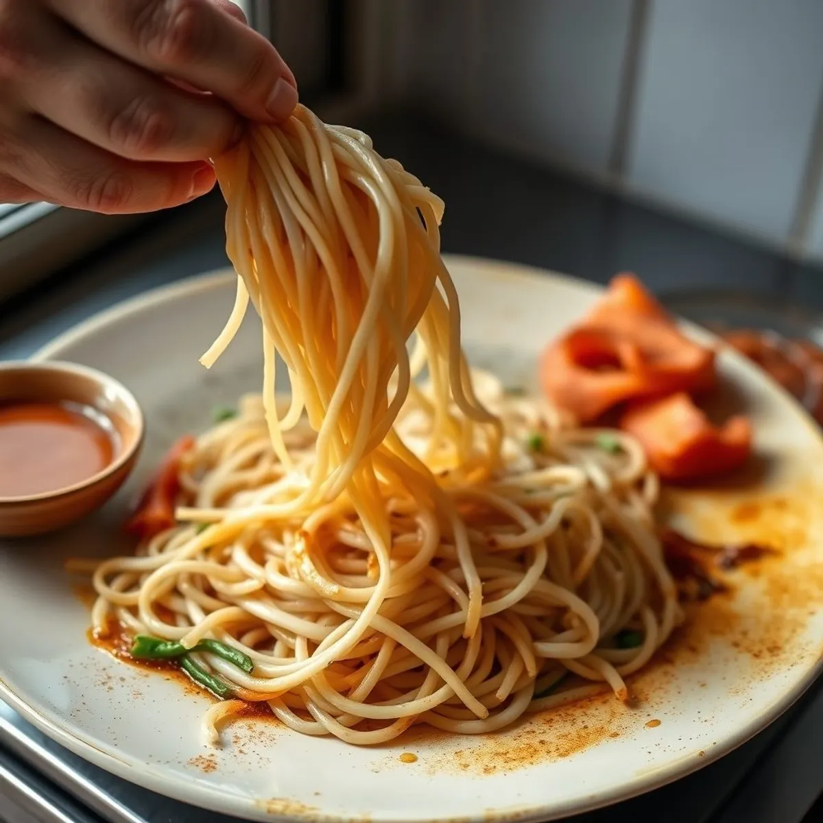 AI-generated photo Char kway teow, step 4. AI-generated photo.