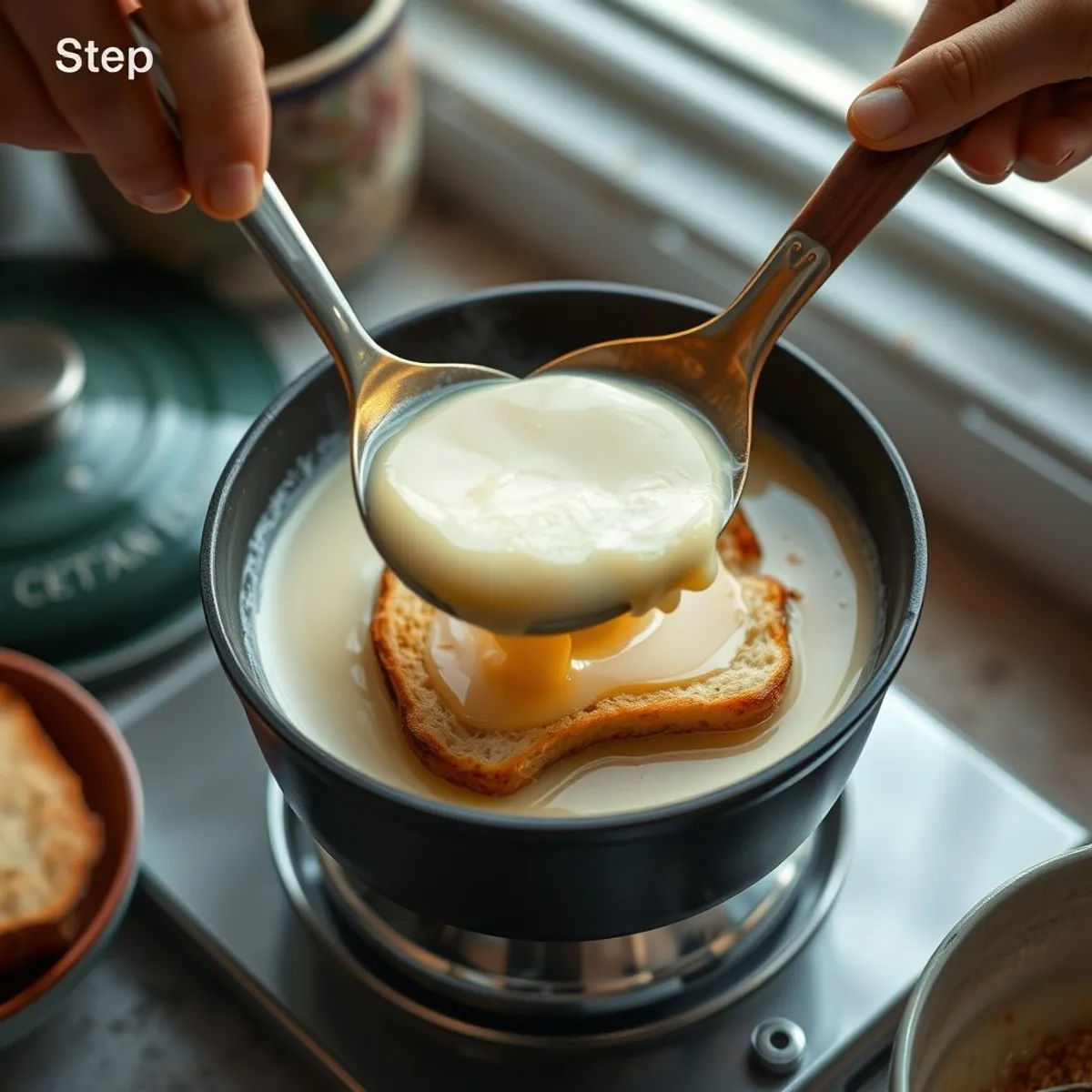 AI-generated photo Coconut kaya toast, step 3. AI-generated photo.