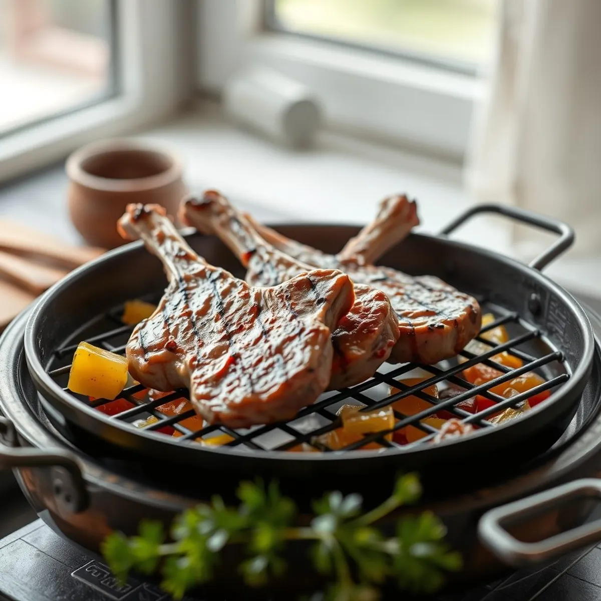 AI-generated photo Grilled lamb chops, step 1. AI-generated photo.