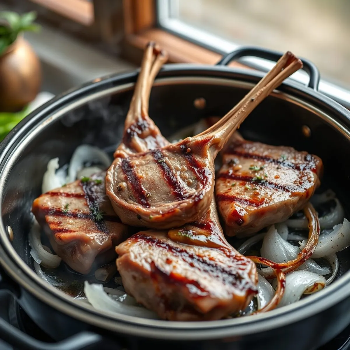AI-generated photo Grilled lamb chops, step 2. AI-generated photo.
