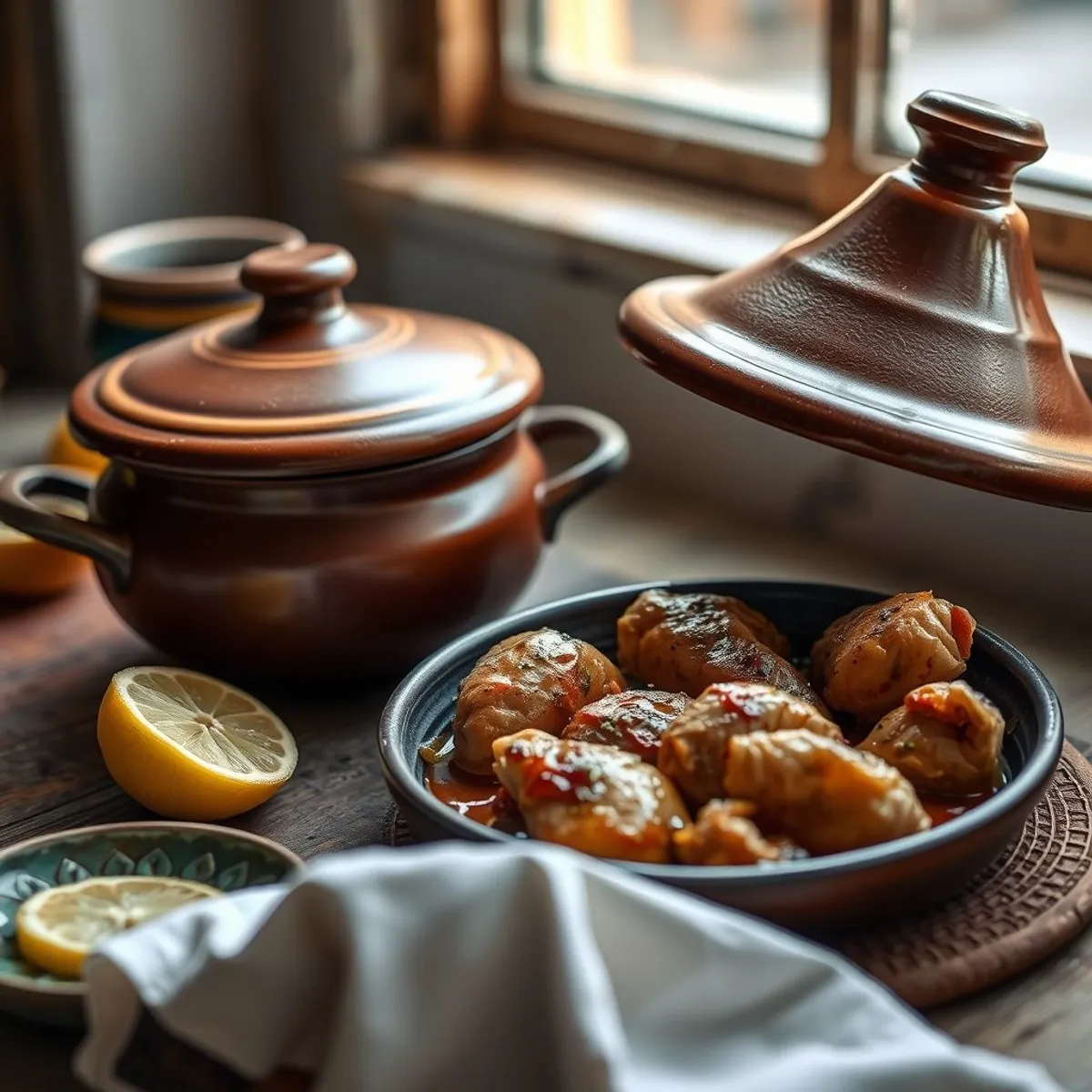 AI-generated photo Chicken tagine with lemon, step 1. AI-generated photo.