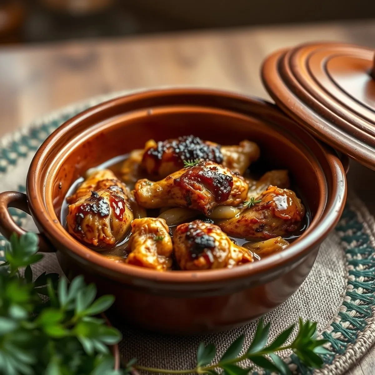 AI-generated photo Chicken tagine with lemon, step 2. AI-generated photo.