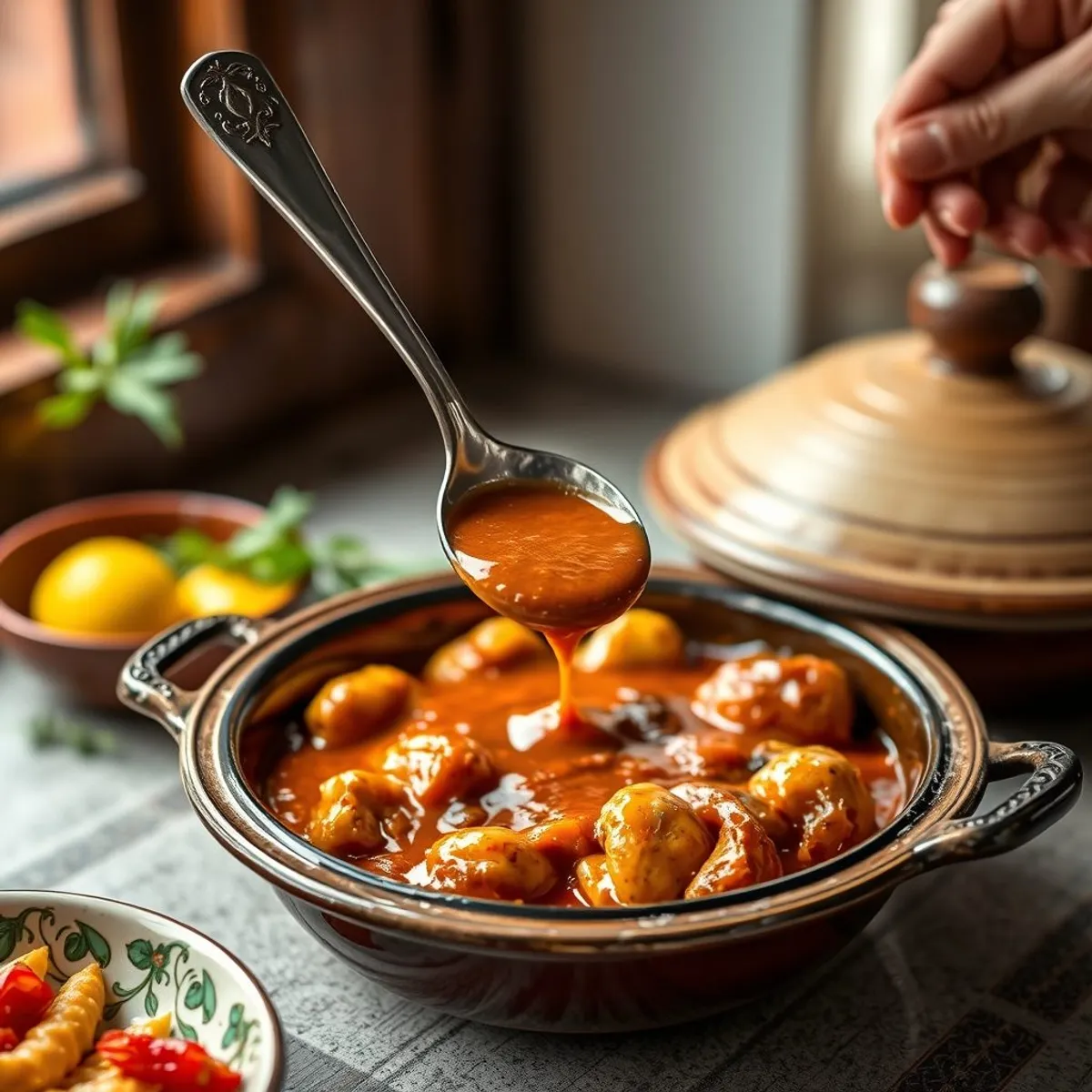 AI-generated photo Chicken tagine with lemon, step 4. AI-generated photo.