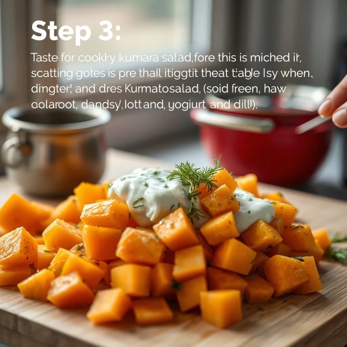 AI-generated photo Kumara salad, step 3. AI-generated photo.