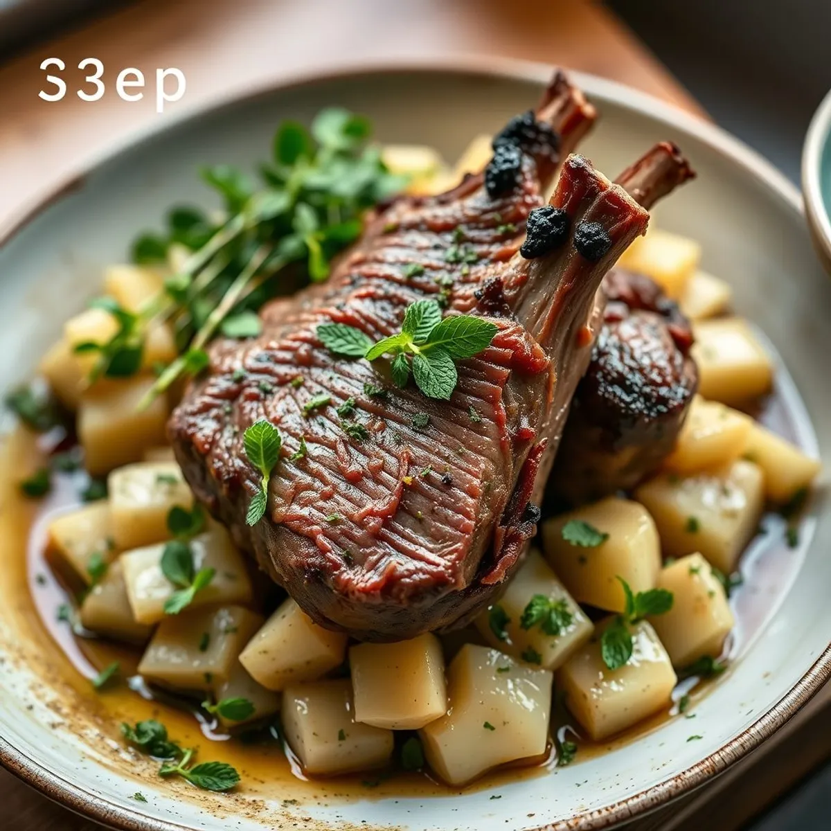 AI-generated photo Roast lamb with mint, step 3. AI-generated photo.