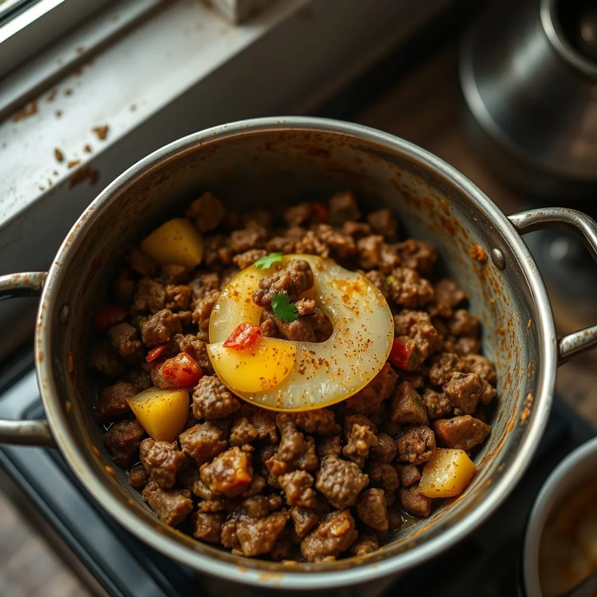 AI-generated photo Aloo keema, step 3. AI-generated photo.