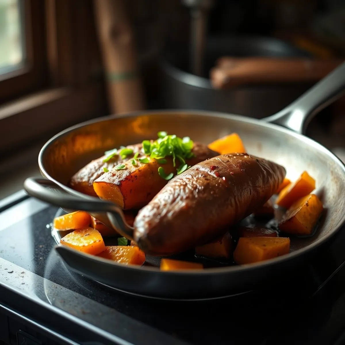AI-generated photo Roasted sweet potato, step 1. AI-generated photo.