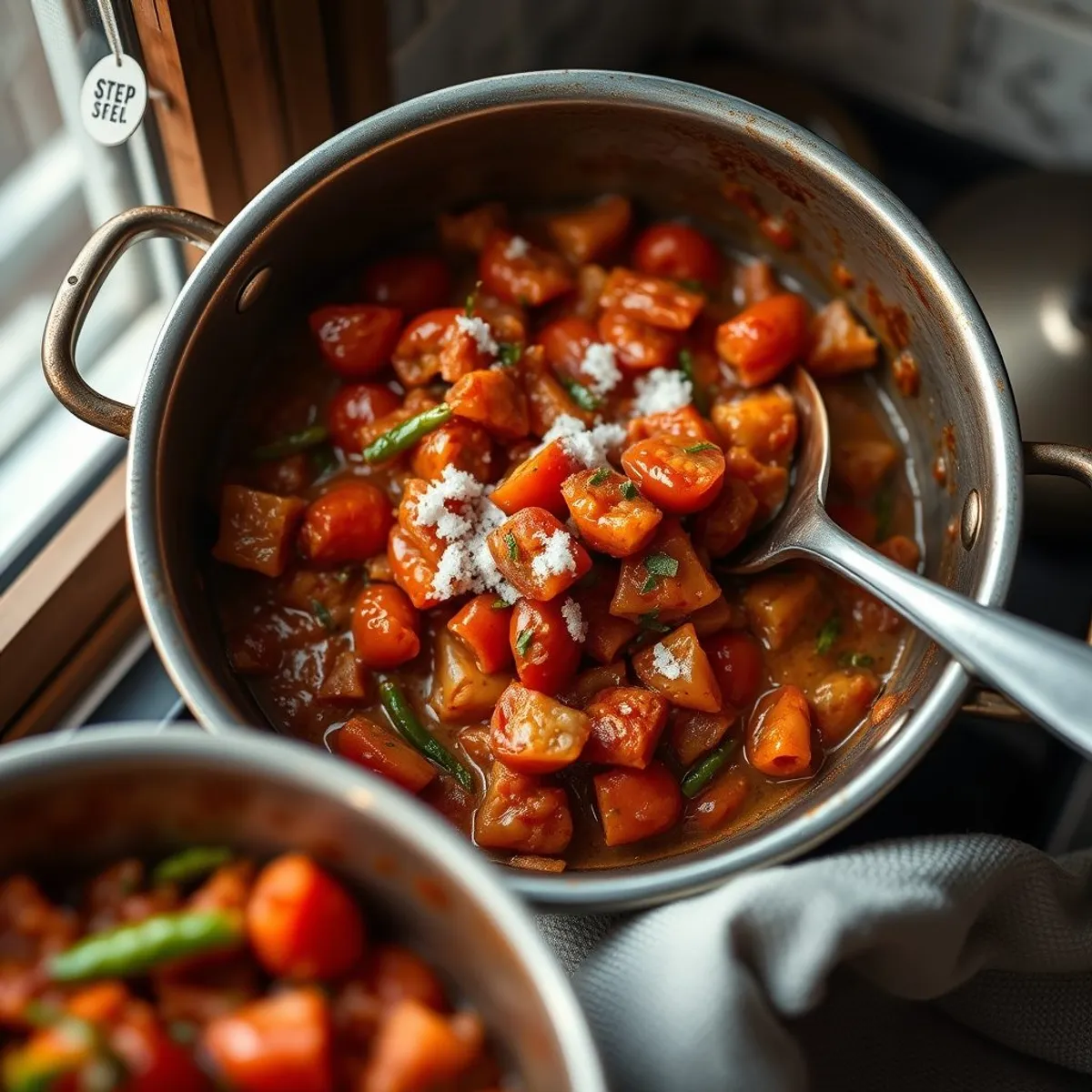 AI-generated photo Pepper Shakshuka, step 3. AI-generated photo.