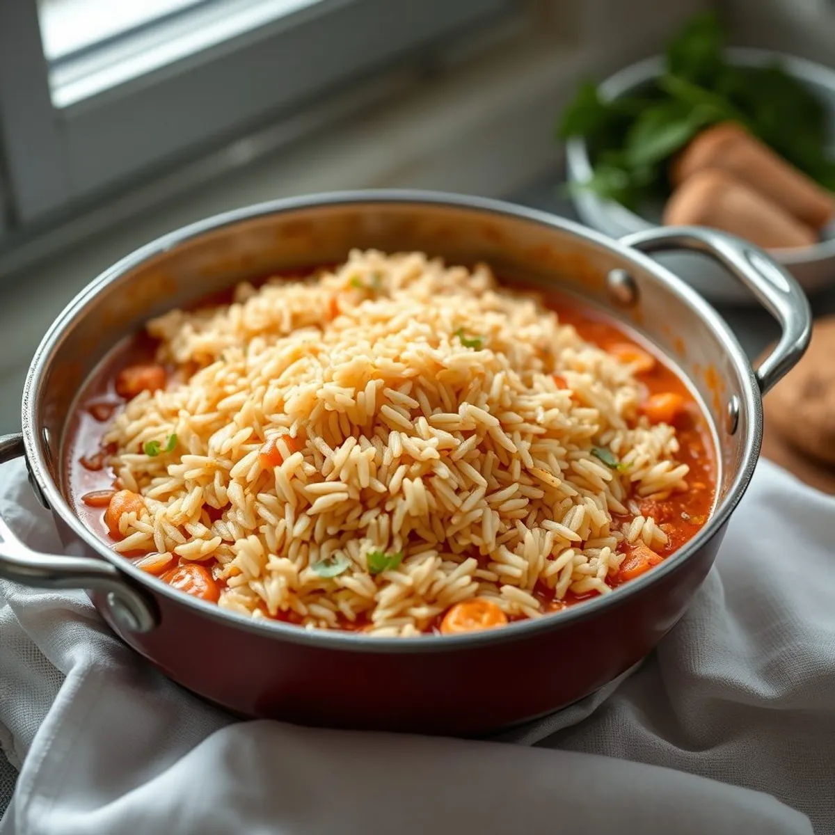 AI-generated photo Tomato rice with seafood, step 2. AI-generated photo.