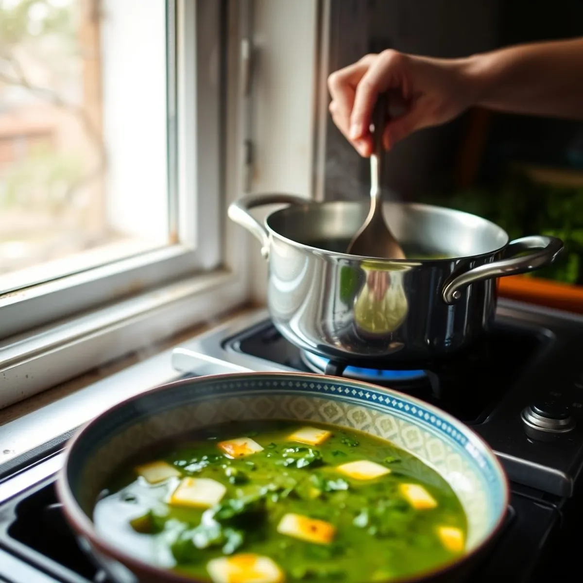 AI-generated photo Caldo verde, step 1. AI-generated photo.