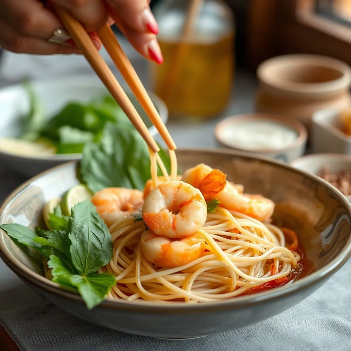 AI-generated photo Prawn Pad Thai, step 1. AI-generated photo.