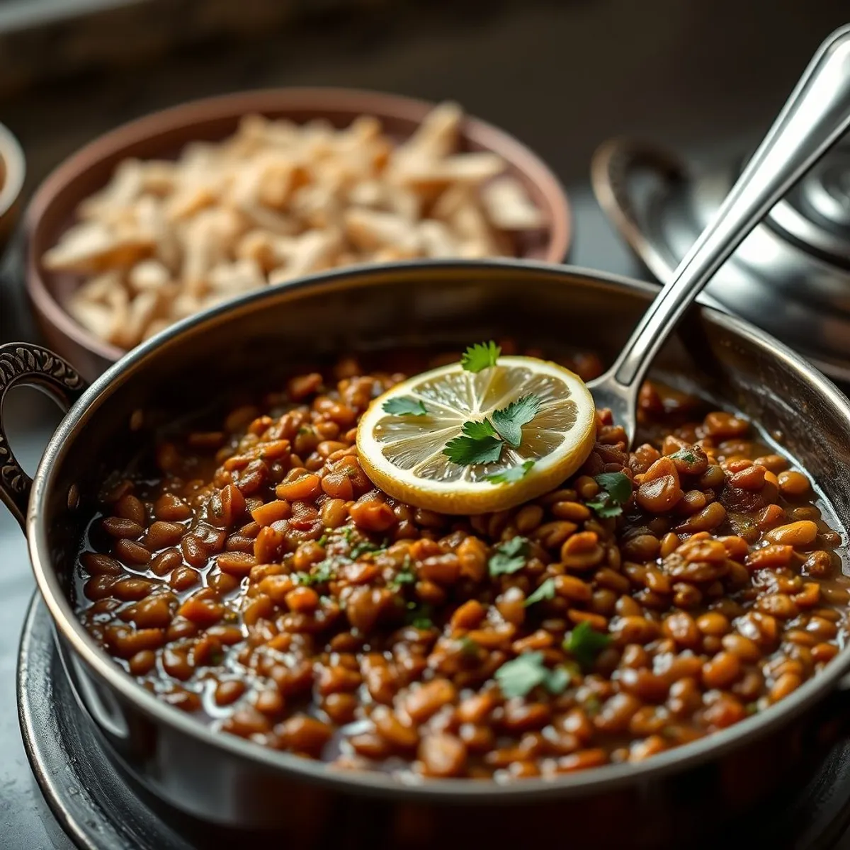 AI-generated photo Red Lentil Tadka, step 5. AI-generated photo.
