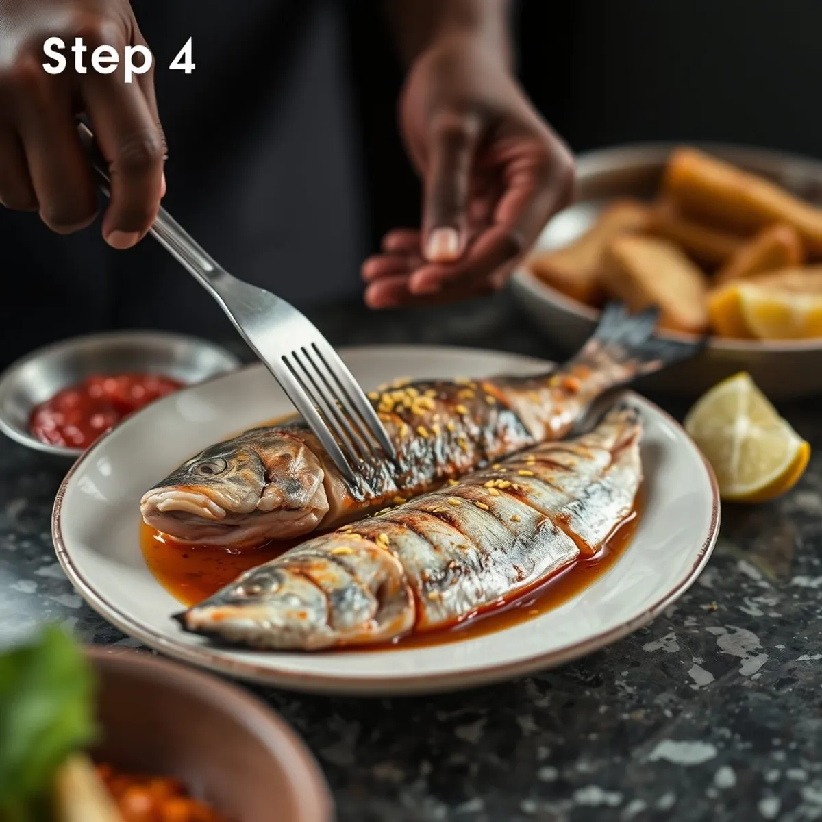 AI-generated photo Grilled fish, step 4. AI-generated photo.