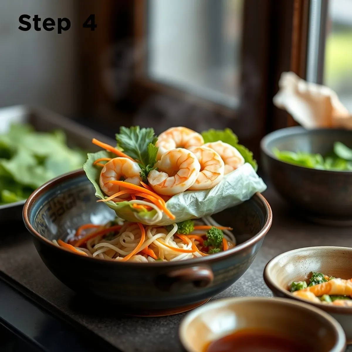 Shrimp Herb Summer Rolls, step 4. AI-generated photo.