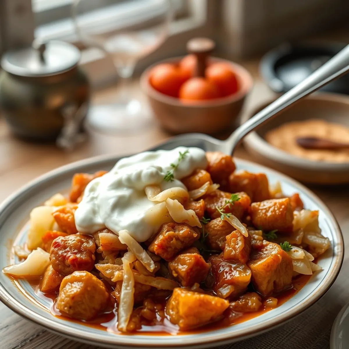 AI-generated photo Cabbage goulash, step 2. AI-generated photo.
