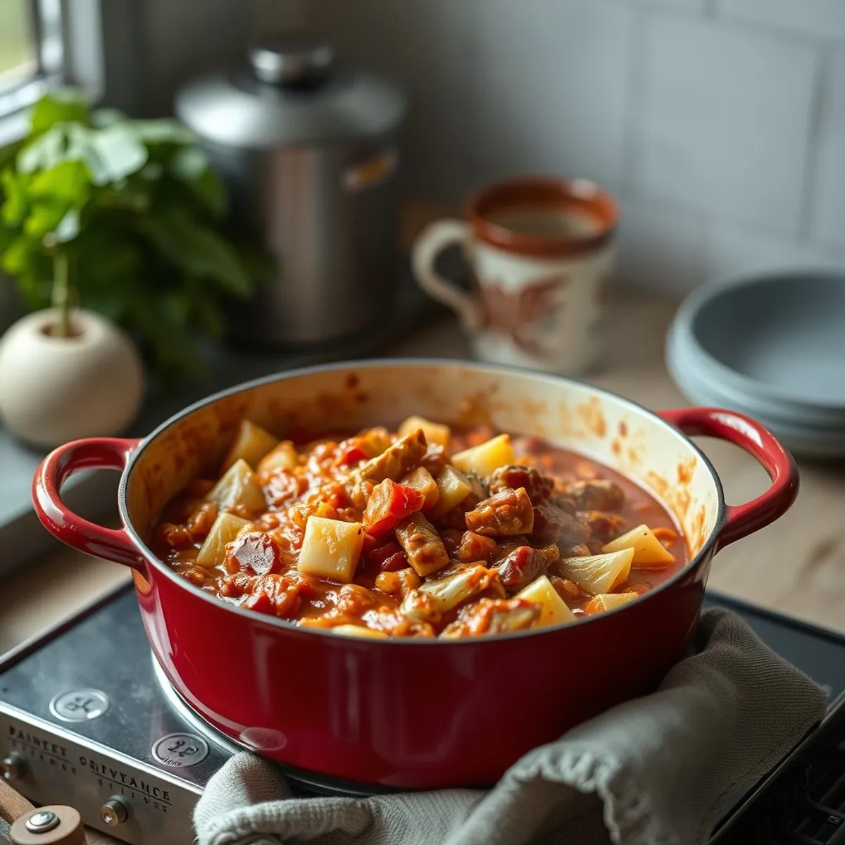 AI-generated photo Cabbage goulash, step 3. AI-generated photo.
