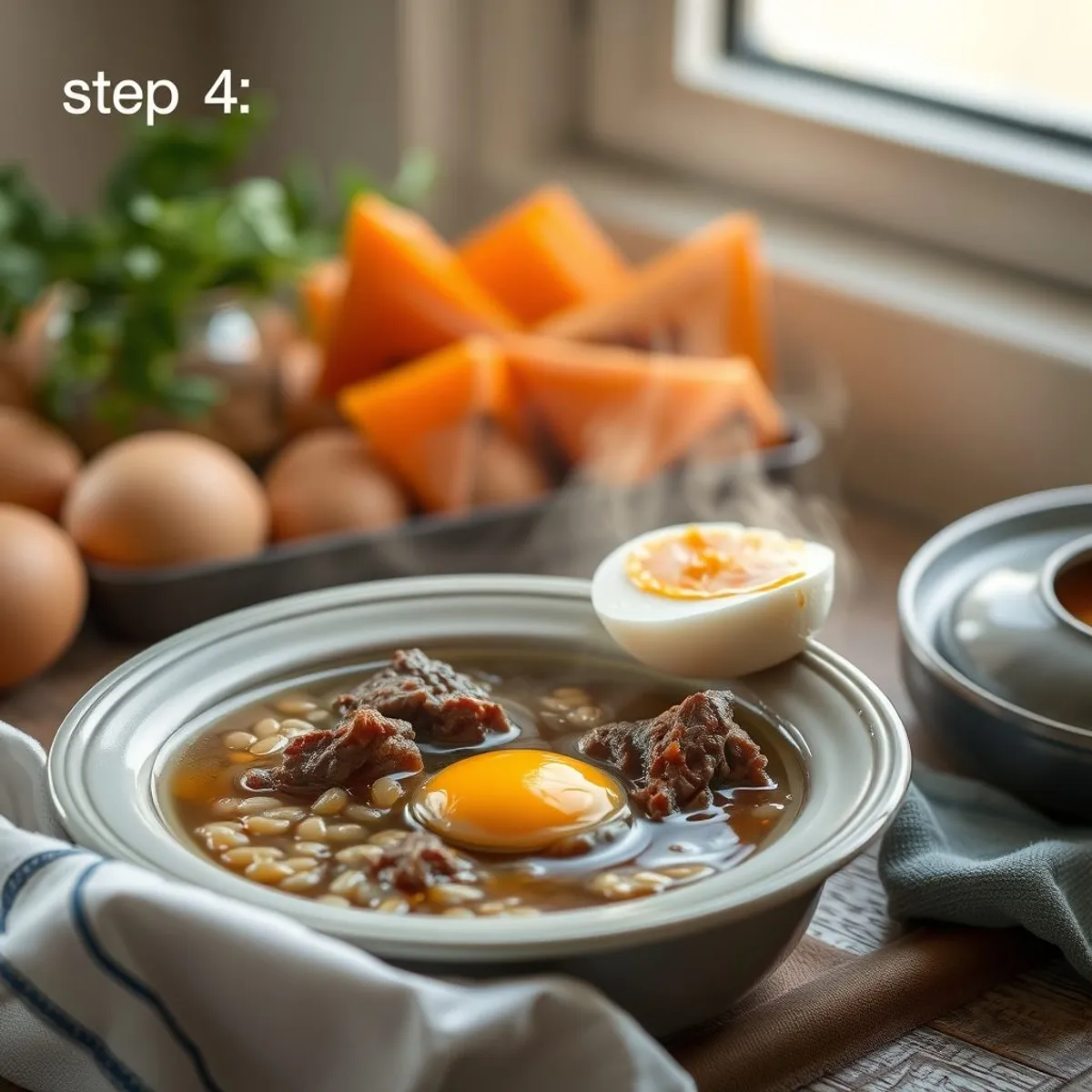 AI-generated photo Cholent, step 4. AI-generated photo.