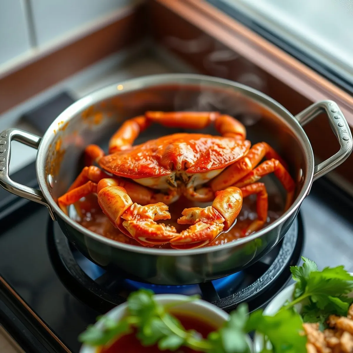 AI-generated photo Chili crab, step 3. AI-generated photo.